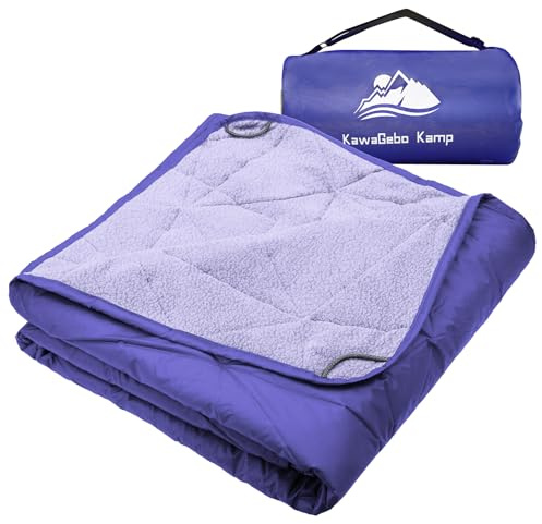 KAWAGEBO KAMP Wasserdichte Outdoor-Decke mit Tasche, verstaubar, groß, gesteppt, Campingdecke, maschinenwaschbar, winddicht, sanddicht, Stadion-Decke für Hunde, Picknick, Indoor, alle Jahreszeiten