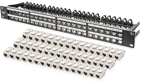 DIGITUS Set: Panneau de brassage - modulaire - 19 Pouces - 48 Ports - blindé - Montage en Rack 1U - Noir - avec 48x module Keystone Cat6A