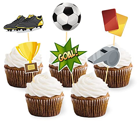 24 Stück Fussball Cupcake Topper, Tortendeko Fussball, Soccer Sport Tortenaufleger für Fussball Geburtstag Deko, Fußball Fan Party, Kinder Party, Tortendeko Geburtstag Junge