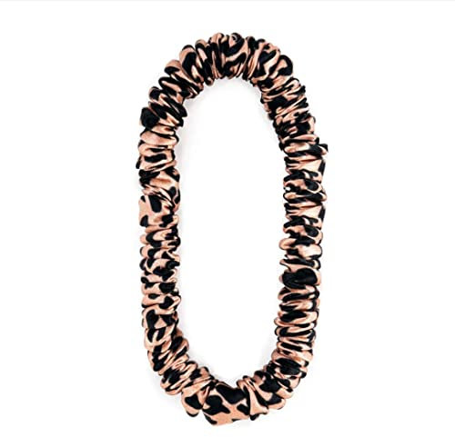Waterlily Scrunchie 100% Mulberry Silk 22momme Skinny Thin Small Hair Ties Scrunchies for Women Soft Natural Care (Leopard Rose Gold)
