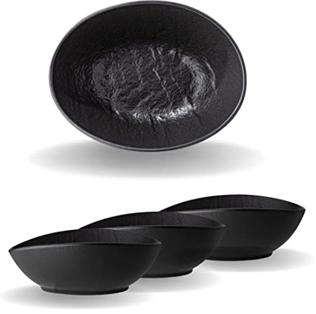 Wilmax - Ciotola - 3 pezzi - Porcellana - Nero - Per una varietà di piatti - Adatto al forno - Lavabile in lavastoviglie - Imitazione pietra naturale - Resistente - Smaltato a mano - Ideale in set