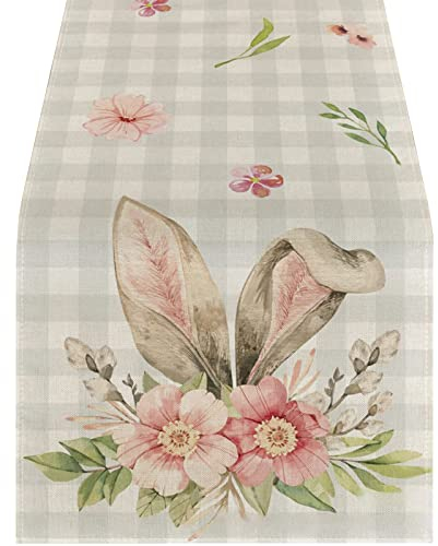 Tischläufer Ostern Frühling Tischläufer Ostertischläufer Ostereier Tischband Osterhase Tischdeko Osterndeko Frühlingdeko Tischdekoration 33x120 cm Ostern Tischdecke für Esszimmer (A, 33x120 cm)