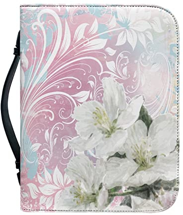 Kuiaobaty Weiße Blumen Bibelhülle für Frauen, rosa Bucheinband aus Kunstleder, florale Tragetasche, Buchhalter für Damen, Mädchen, Teenager