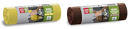 ANNA ZARADNA ST-AZ-017058 sacs poubelles pour métal plastique indéchirable 120l Sac poubelle, 1 pack de 10 pièces & ST-AZ-017027 Lot de 10 sacs poubelle bio indéchirables 120 l | Couleur : marron