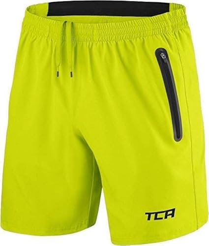TCA Elite Tech Pantaloncini Corti Uomo Sportivi da Corsa con Tasche Laterali con Zip - Verde Acceso, M
