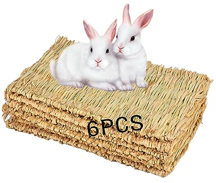 MUYG Rabbit Grass Mat, Natural Straw Woven Bed for Small Animals, Chewing, Nesting & Toys, 6 Pcs, 11.0x8.3x0.2 IN