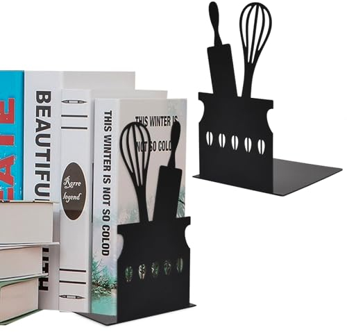 1 Paar (2 Stück) Kreativ Dekorative Regal Bookends, L-förmige Buchstützen aus Metall, Besteck Stil Metall-Schwarz Buchhalter Regal, Bookends Buchstopper für Küche, Büro, Schule (Rührerform)