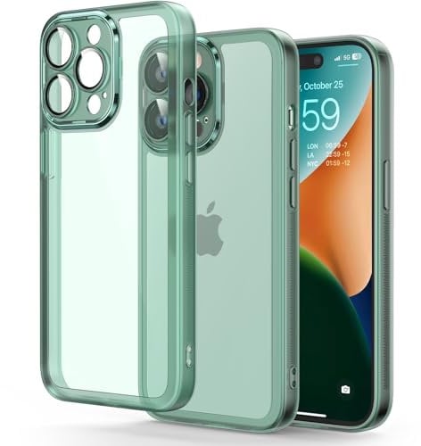 Honeyview Colored Clear Case for iPhone 14 Pro with Matte Border, Built-in Camera Lens Protector, Non-Yellowing, Shockproof, Armour Phone Cover for Apple iPhone 14 Pro 5G - Green
