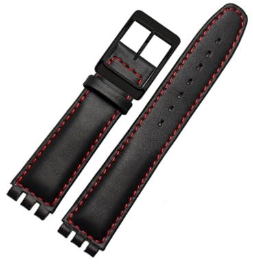 INEOUT Lederarmband wasserdicht kompatibel mit Swatch YIS415 / 414 1 7mm 19mm ersetzen Rindsleder Watch Band Concavo Convex Watch Armband Männer (Color : Black red BK, Size : 19mm)