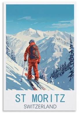 GuYaNa St. Moritz Schweiz Vintage-Reise-Poster, 20 x 30 cm, Leinwand-Kunstdruck, Gemälde für Wanddekoration, Wohnzimmer, Schlafzimmer
