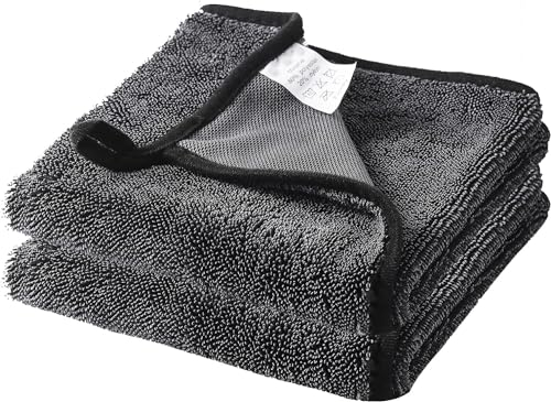 Mein HERZ Trockentuch, 2 Stück Auto Trockentuch Fast Dry Trockentuch Twist Pile Microfiber Cloth Saugfähiges Handtuch Handtuch zum Polieren von Autos für Haushalt Küche Auto Gla(40 x 40CM)