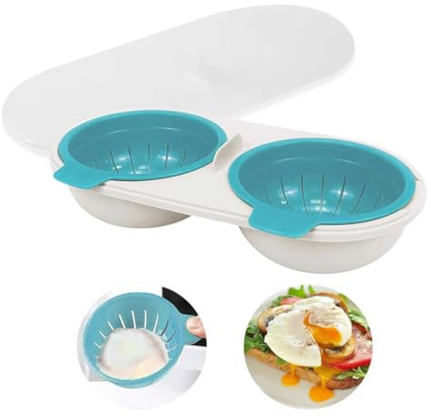 Microwave Egg Poachers Portable Egg Cooker for Microwave Practical and Convenient Double Poacher Cup for Ovens Breakfast Cooking Kitchen Steamed Poached Egg Gadget Gifts for Your Family (Blue)