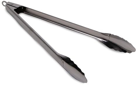 Frischluftküche Grillzange mit Verschlussautomatik Edelstahl - Präzises Wenden von Grillgut, unverzichtbar für BBQ und Küche, bietet Komfort und Sicherheit beim Grillen - Edelstahl, 43cm