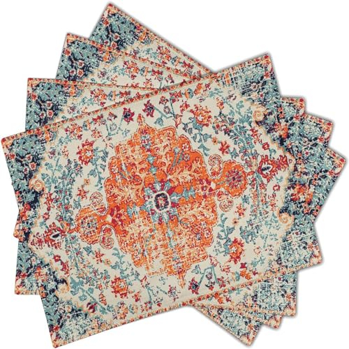 4er Set Platzsets Rechtecke Geflochtene Tischsets Baumwolle Waschbar Hitzebeständig Platzdeckchen Mit aufgedrucktem Mandala-Muster für Hochzei, Küche Abendessen (B,30cm*45cm)