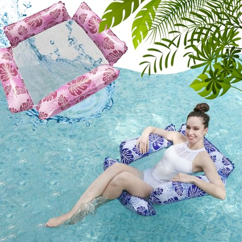 Xiujuers 2 Pièces Bouee Piscine Adulte, 4 in 1 Matelas Gonflable Piscine, Portable Hamac d'eau Gonflable, Fauteuil Gonflable de Piscine, Manuelle Jouets de Piscine pour Plage Partie Vacances(C)