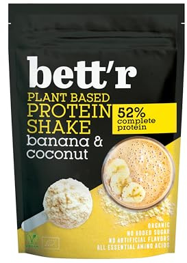 Bett'r BIO Protein Shake Banane et Noix de Coco-Bio, Vegan, Sans Gluten, Sans Soja et Sans Produits Laitiers - 450g