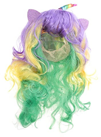 GALPADA Einhorn Perücke Farbe Perücke Stirnband Perücke farbige Einhornperücke lockige Echthaarperücken Curly Wig lockenwickler perücke Bunte Lockenperücke Cosplay-Perücke chemische Faser
