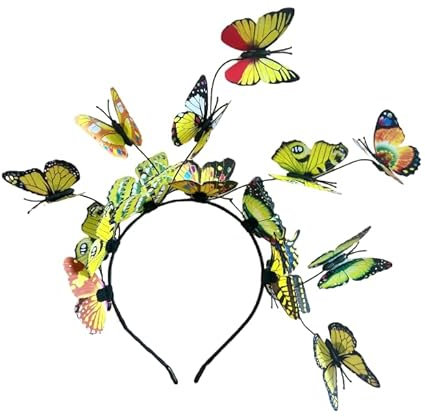 LEEMASING Serre-tête pour femme et fille - Motif papillon - Pour concours de beauté, mariage, bal de fin d'année, anniversaire - Jaune