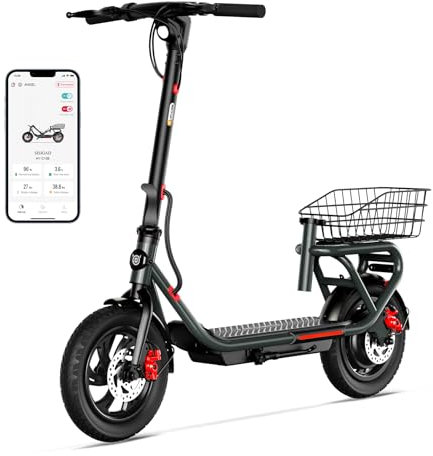 SISIGAD Trottinette Électrique Adulte 12 Pouces Trottinette Électrique Pliable avec APP et Panier, 36V 7.8AH Batterie 25km/h Vitesse 300W Moteur, Scooter Électrique avec Double Frein et Lumière