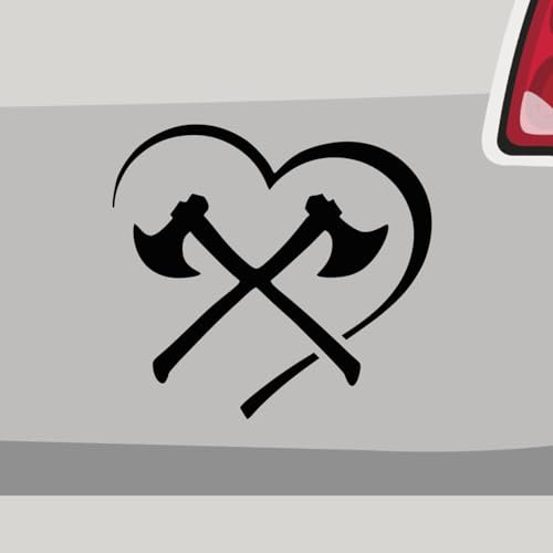 Aufkleber - Äxte Herz Wald Jagt Walhalla - Sticker, Folienaukleber für Auto, Motorrad, Fahrrad, Laptop, LKW (10x9,5cm | Gelb)