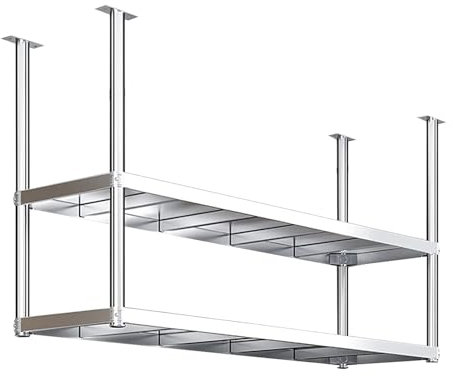 Hängendes Weinglasregal Deckenregal, Edelstahl-Decken-Weinflaschenhalter schwebendes Display-Aufbewahrungsregal, 2 Ebenen Wandregal Küchen-Topfpfannenregale für Bar, Restaurant, Café(120x35x80cm)