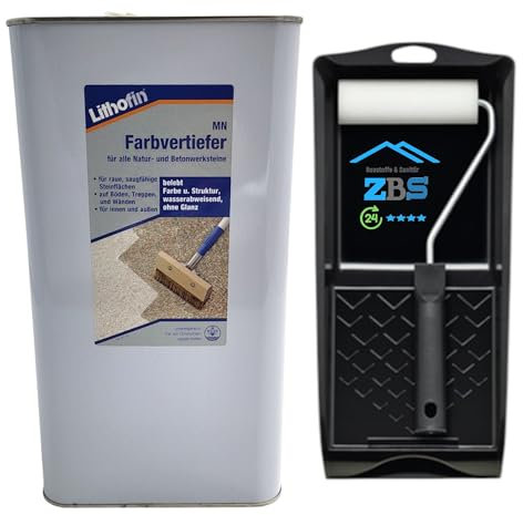 zbs24 Lithofin MN Farbvertiefer Set für den Außenbereich, lösemittelhaltige Imprägnierung für Pflastersteine, Terrassenplatten und Wände, verstärkt natürliche Farben, mit Farbrollerset (5 Liters)