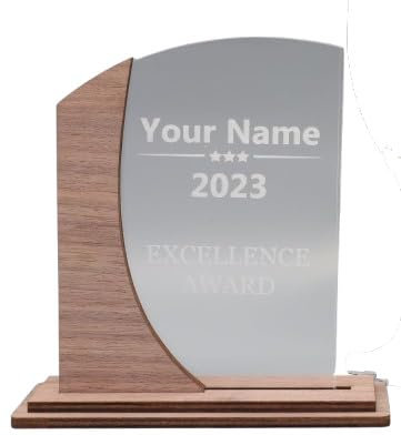Pila Stone Moderne edle Trophäe, personalisiert mit eigenem Text Grafik oder Logo, aus Acrylglas mit Edelshoz Sockel, Personalisierte Gravur - Pokal - Auszeichnung - Elegant für Jubiläum (250x100)