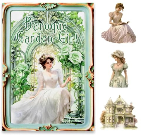 YUZHEKJ Jade Dance Steps Stickerbuch – Serie Barockes viktorianisches Gartenmädchen, 20 Blatt wasserfeste PET-Sticker für Scrapbooking, Junk Journaling, Dekoration und DIY-Bastelarbeiten（Grün）