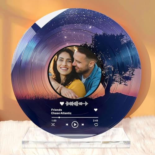 Personalised from Spotify Plaque Music Plaque Photo Gifts for Women Personalised Vinyl Record with Photo Custom Gifts for Birthday Wedding Anniversary Christmas Valentines (Round-L)