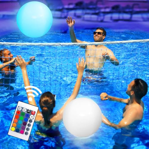 Riisoyu 2pcs Aufblasbarer LED Leuchtender Wasserball, IP68 Leuchtende Glow-Ball-Pool-Spielzeuge mit Infrarot-Fernbedienung 16 Leuchtfarben 4 Lichtmodi Heller LED-Leucht-Wasserball