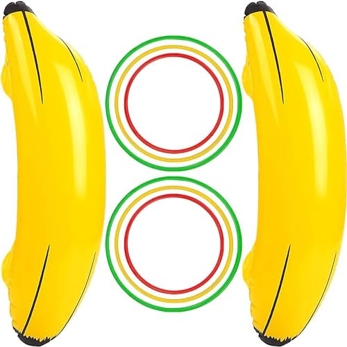 2 Stück Aufblasbare Banane mit Wurfringe, Aufblasbares Bananen Poolspielzeug, Banane Aufblasbar Ringe Werfen, Banana Party Requisiten für Sommer Pool Strand Hawaii Karneval Mottoparty Deko