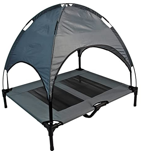 Actiaspet Elevated Dog Bed with Canopy Raised Pet Cot Multiple Sizes (Grey, Large)
