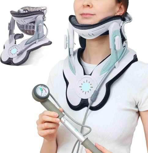 Neck Stretcher for Neck Pain,Cervical Neck Traction Device with Manual Air Pump,Improved Neck Stretcher for Neck Decompression,Adjust Neck Traction Through 8 Airbag to Relief Neck Tension
