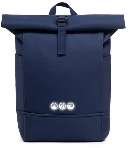 SONS OF ALOHA Roll-Top Rucksack Damen & Herren - NALU Reflektierend groß - Rolltop mit Laptopfach 16 und Schuhfach für Uni Fahrrad Business - recycelt wasserabweisend blau