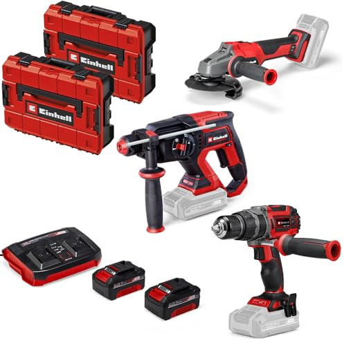 Einhell Professional Pack 3 machines sans fil BL - Power X-Change (Meuleuse d'angle, Marteau perforateur, Perceuse-visseuse percussion) + Twincharger et 2 Batteries 4,0Ah + 2 Coffrets rangement E-Case