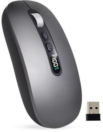DragoBud Kabellose AI-Maus mit Sprach- und Audio-Recorder, kabellose Bluetooth-Maus für MacBook/PC/Laptop, leises Design, 2,4 GHz USB-C wiederaufladbar, KI-Schreiben, Zusammenfassen, Übersetzen von