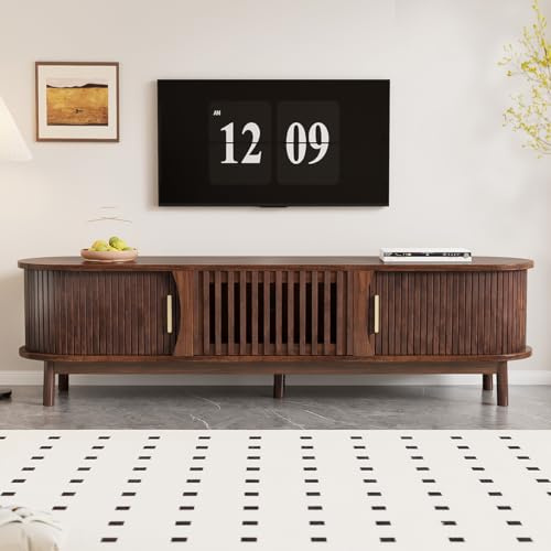 Armario de televisión, mueble de TV plano con puerta corrediza, con puerta de armario hueco abatible hacia abajo, adecuado para soportes de TV de hasta 65 pulgadas (marrón)