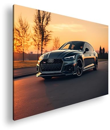 Farbenhorizont Leinwandbild Eleganz auf Rädern – ein Audi im goldenen Abendlicht. Format:70x50cm XXL Wandbild auf Keilrahmen/Kunstdruck/Bild Wohnzimmer Dekoration