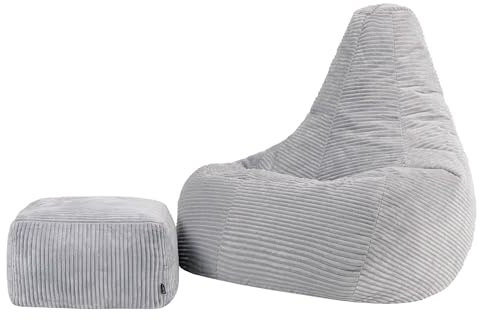 icon Dalton Large Cord Bean Bag & Footstool with Filling Included, Grey