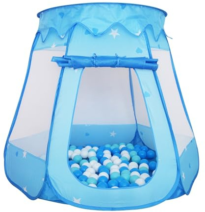 Relaxdays Bällebad mit 100 Bällen, HxBxT: 95 x 118 x 118 cm, Pop Up Ballpool eckig, Bällchenbad für Kinder, blau