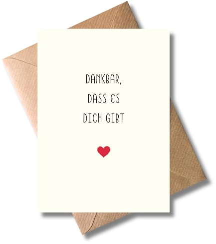 WBdesignz Dankeskarte „Dankbar, dass es dich gibt“ mit Umschlag – minimalistische Grußkarte - liebevolle Karte zum Danke sagen, für Freund, Freundin, Familie oder Kollegen (DIN A6)