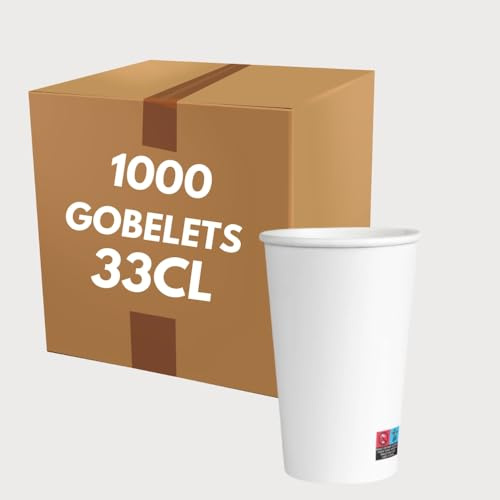 COVR Gobelets carton blanc 33cl - 12 oz / 1000 unités, Recyclables, Boisson Chaude et Boisson Froide, Solide et Bonne Prise en Main, Résistant