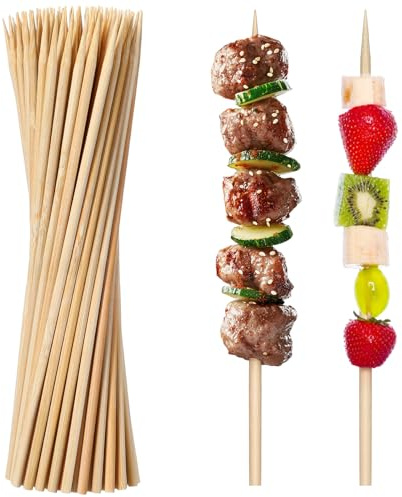 Nogeqi 100 Stück Holzspieße 20cm x 4mm Holz Schaschlikspieße Natürliche Bambusstäbe Holz Zahnstocher Holzstab Cocktailspieße, Spiesse Für Snacks Fingerfood für Party Camping Küche