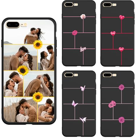 Photos Case Compatible with Apple iPhone 8 Plus/7 Plus - Custom Multi Pictures Collage Image Phone Cover, Personalised Shockproof Protective Silicone, Slim Premium Rubber Case Unique Gift, Black
