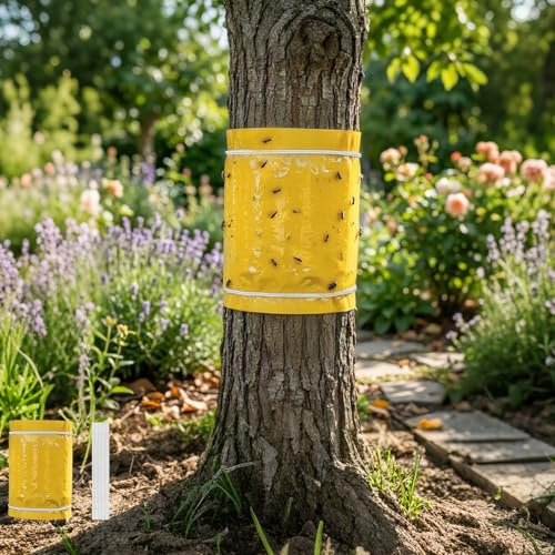 Jiaoshou Pan Leimringe Selbstklebend 5m, 10m, Gelbtafeln für Obstbäume | Baumleimring für Obstbäume, Ameisenleimring 25cm Breit, Stammschutz gegen Frostspanner, Baumschutz (5 m)