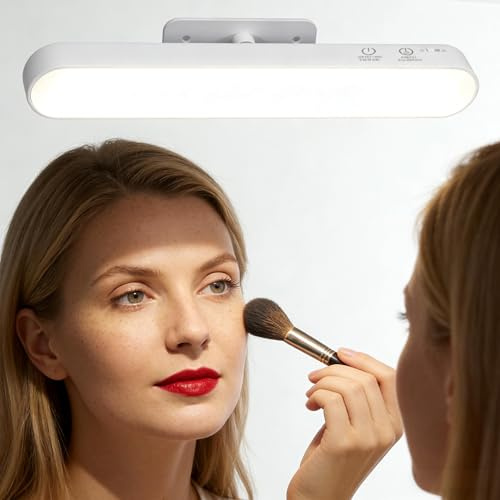 Wireless Dressing Table Lights, 4000mAH Rechargable Touch Makeup Light Wall Mounted, No Drill, Flicker-Free, LED Lights for Bathroom Mirror Study Closet [Energy Class A+]