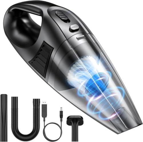 Kabelloser Staubsauger, 600 ml Staubbehälter, 120 W, 9000 Pa, für Auto und Haus, HEPA-Filter, USB-Ladegerät, 3600 mAh Akku, 25 Minuten Laufzeit, Fugendüse und Bürste