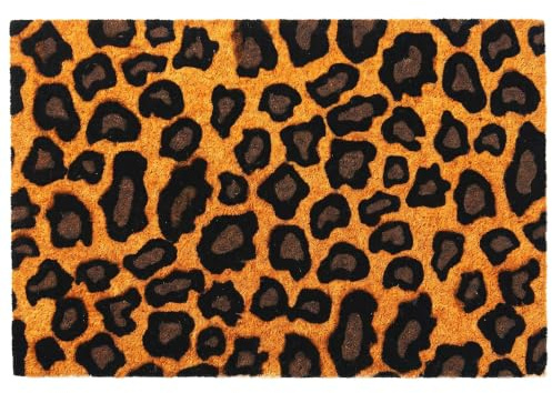 Relaxdays Fußmatte Kokos 60x40, Türvorleger Leopard, rutschfest, Mehrfarbig | wetterfest, Fußabstreifer innen & außen