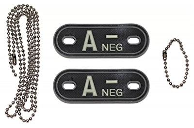 Copytec Dog Tag Blutgruppe A-Neg Negativ Notfall Kette 3D Rubber Erkennungsmarke KSK SAS Us Army UK Schmuck PVC Tactical 2,5x7cm #20490