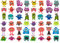 Oblique-Unique® 48 lustige bunte Monster Sticker Aufkleber